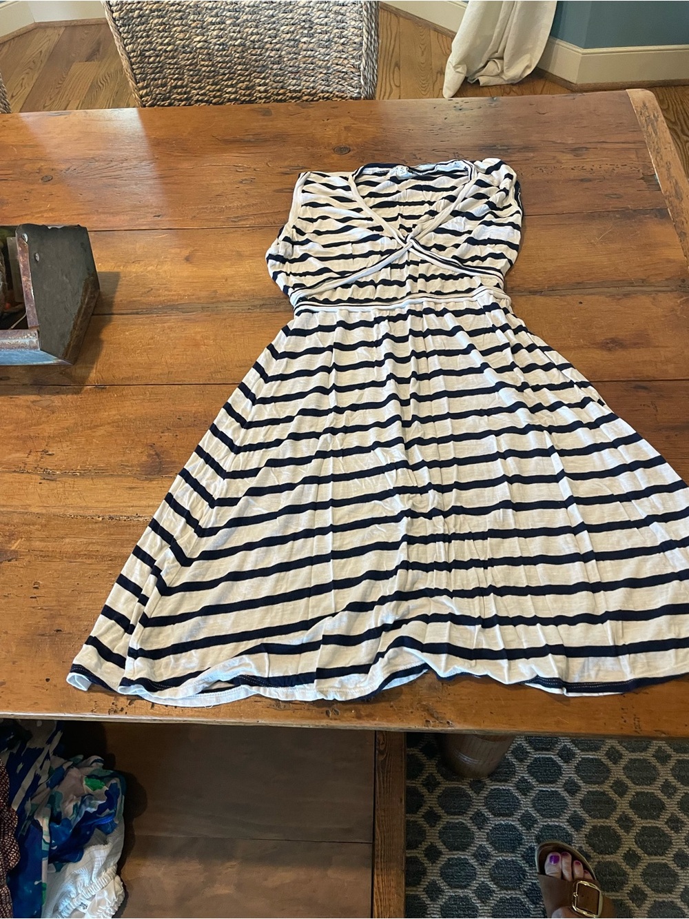 Max Studio Navy and White Striped Sleeveless Dress
